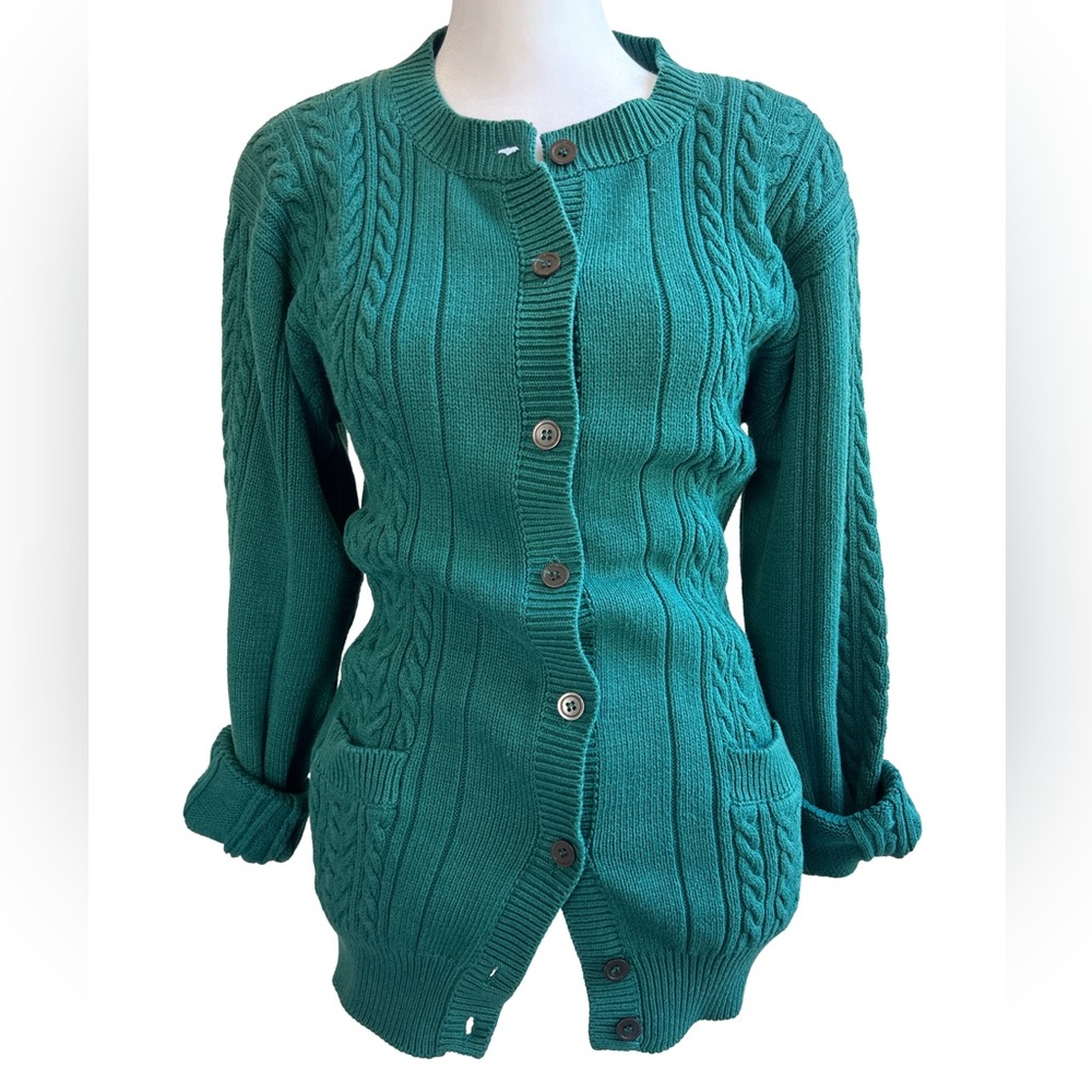 VTG 80s Abercrombie granny cable knit sweater cardigan nerd academia Hong Kong M